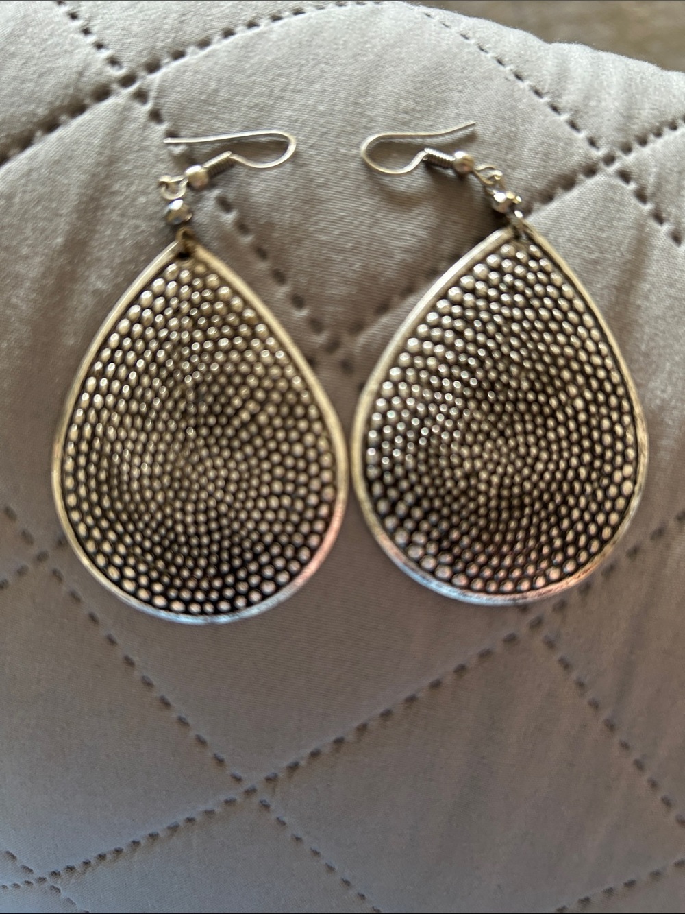Textured Teardrop Dangle Earrings - Silver Tone